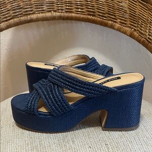 Nine West Navy Woven Platform Sandals